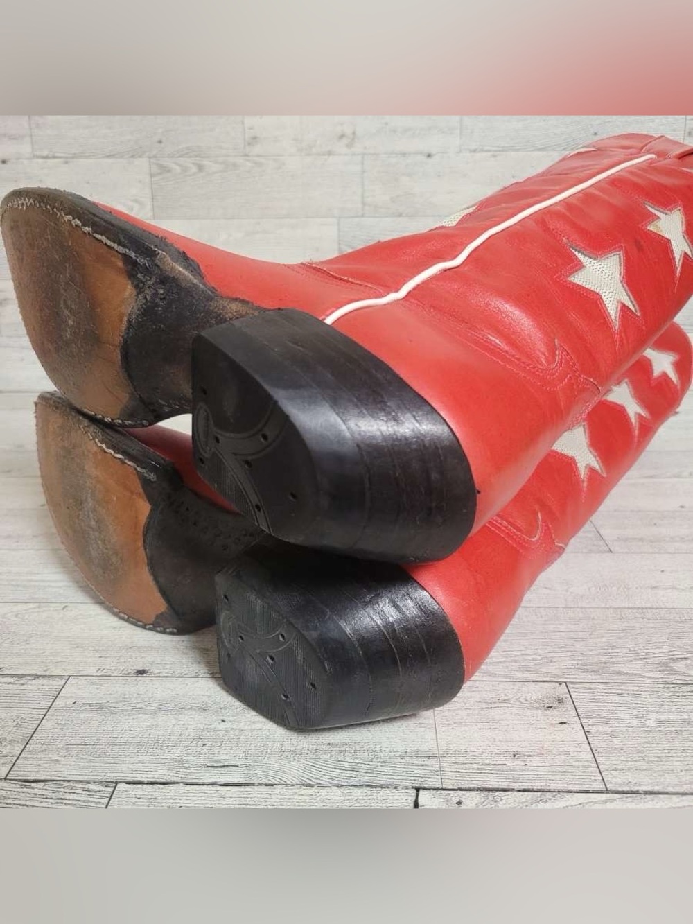 Women’s Custom Red Leather Star Inlay Patriotic Tall Rodeo Cowboy Boots Size 6 - Picture 11 of 14